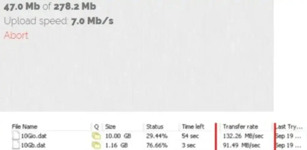 HotLink upload and download speed screenshot